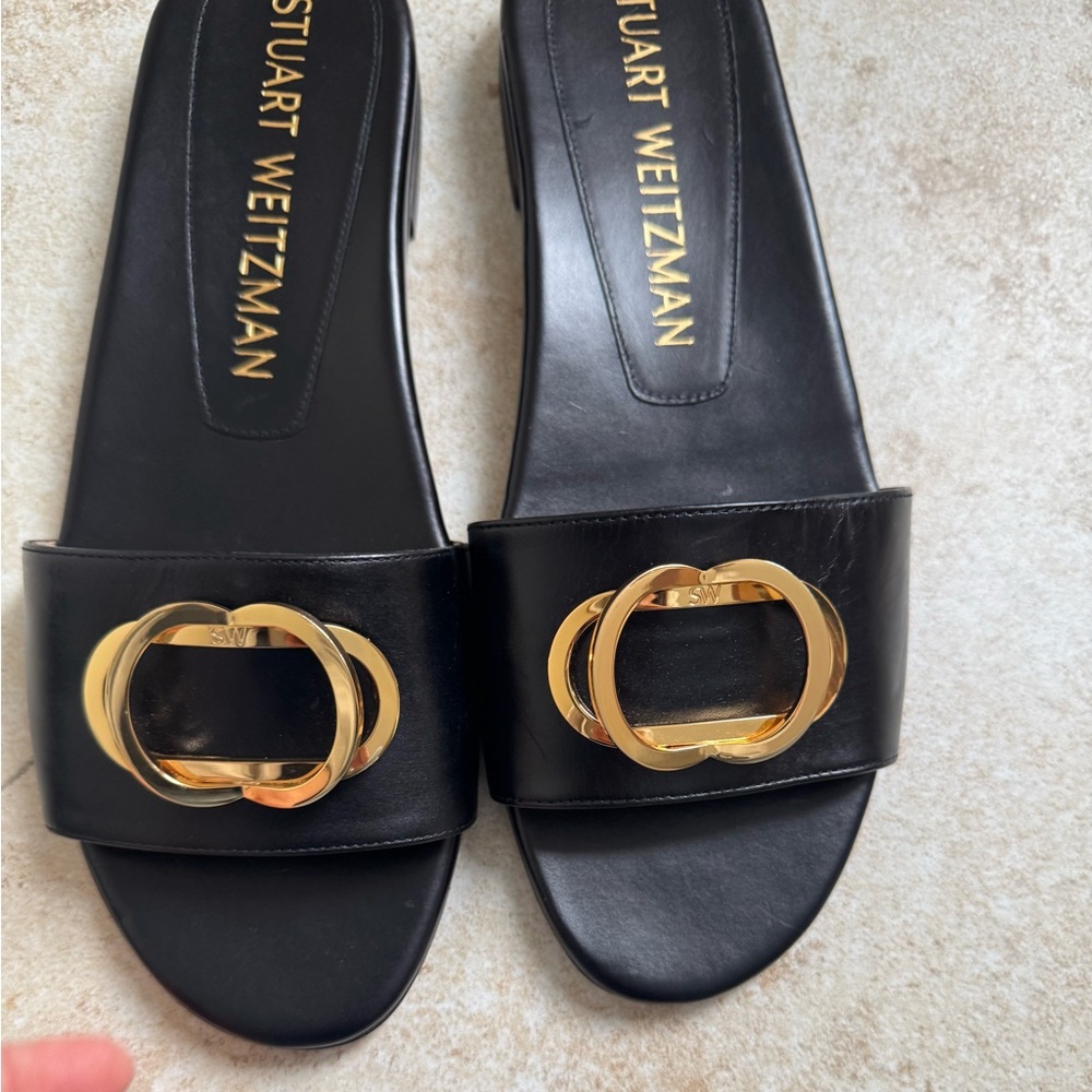 Stuart Weitzman Black and Gold Sandals - Picture 11 of 13